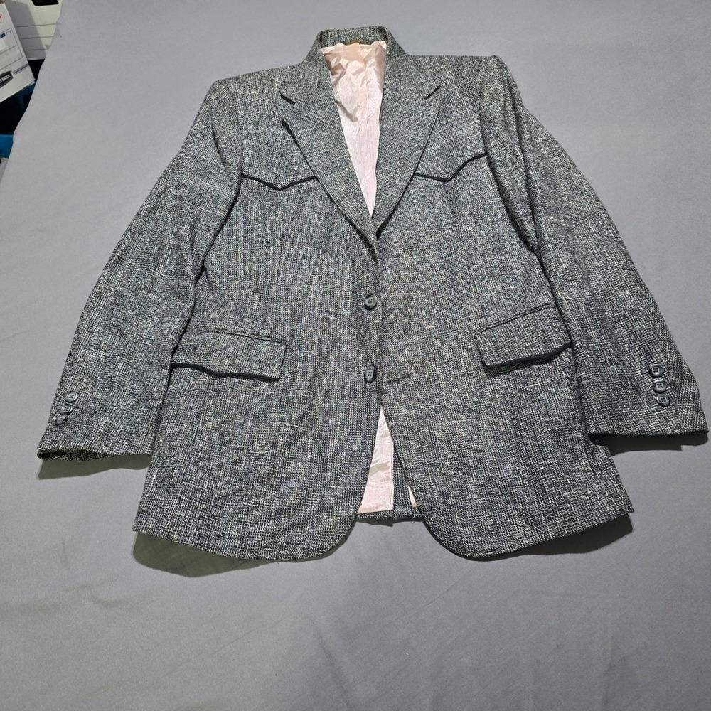Pagano West Sport Coat Mens 42R Gray Western Yoke Piping Blazer Cowboy
